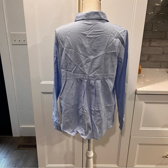 Women’s Blue Peplum back button down shirt - Picture 2 of 9